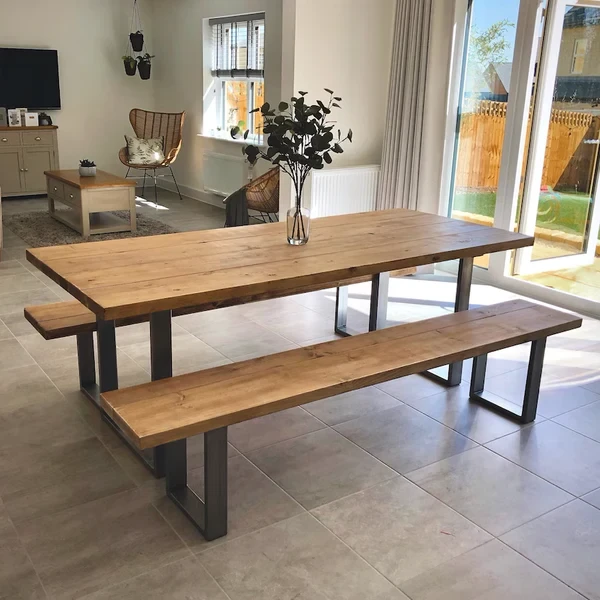 Modern Dining Set – Steel Frame with MDF Table and Bench DNT-029