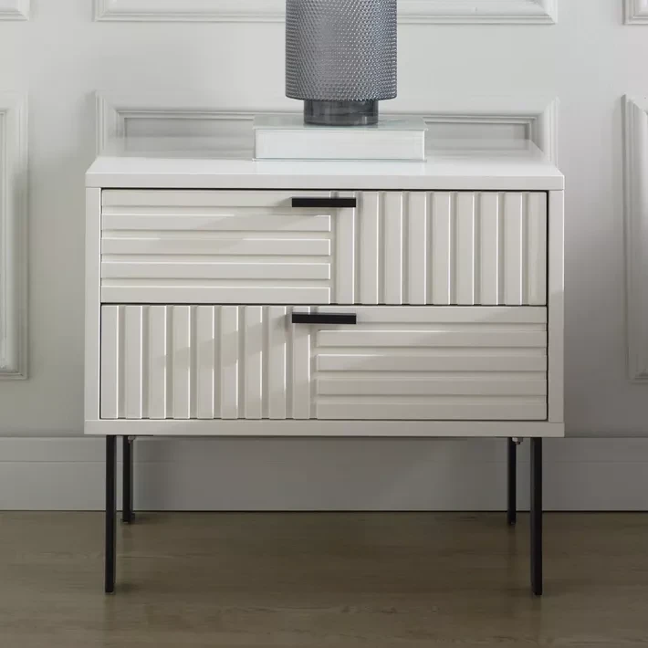 Luxury Bedside Commode – MDF with Metal Legs and Built-in USB Port BSD-025