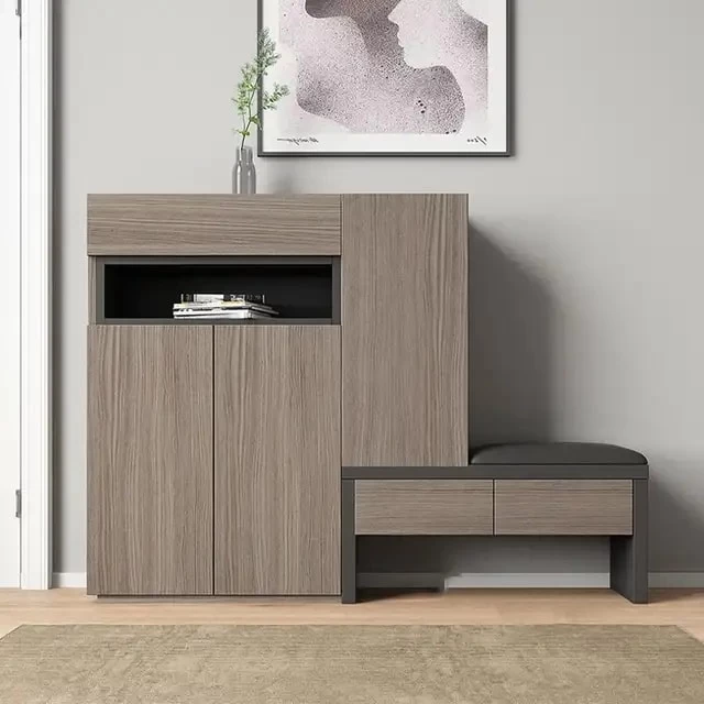 Shoe Cabinet with Seat - Beige and Gray - 150×120×35 cm-SHC-003-