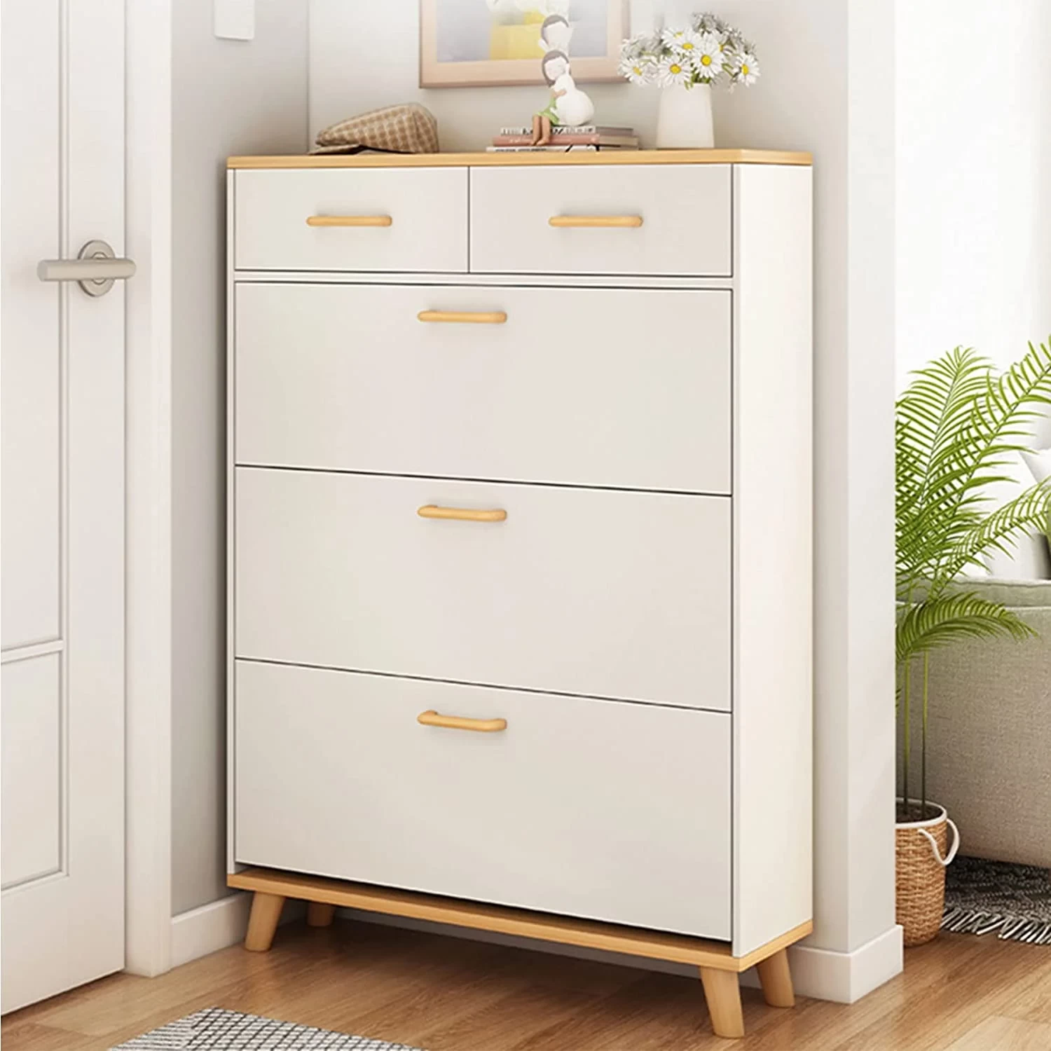 SHC-007 Shoe Rack White and Beige - 135×90×30 cm