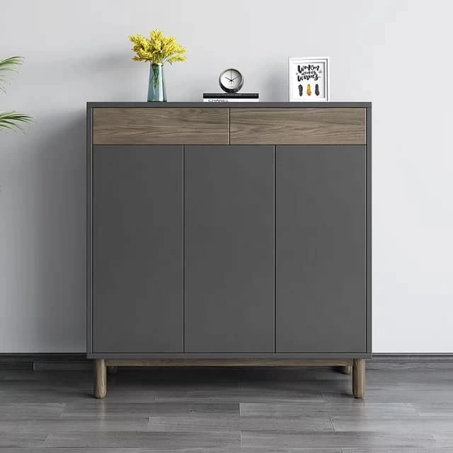 Shoe Cabinet - Beige and Gray with Beech Legs - 120×120×35 cm - SHC-013