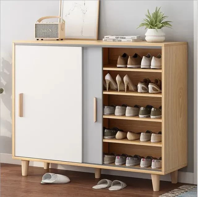 Shoe Cabinet - White and Beige with Beech Legs - 120×120×40 cm - SHC-015