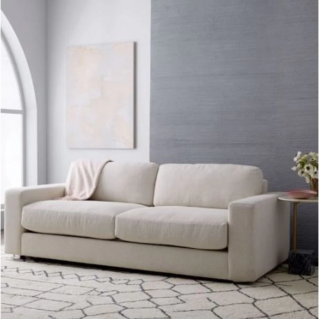 Beech Wood and Velvet Fabric 2 Seater Sofa -Light BeigE-SO2-001