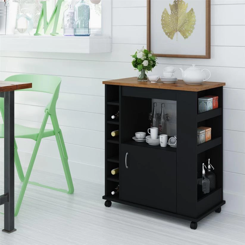Black Coffee Corner with Wheels - 80×95×40cm-STG-006