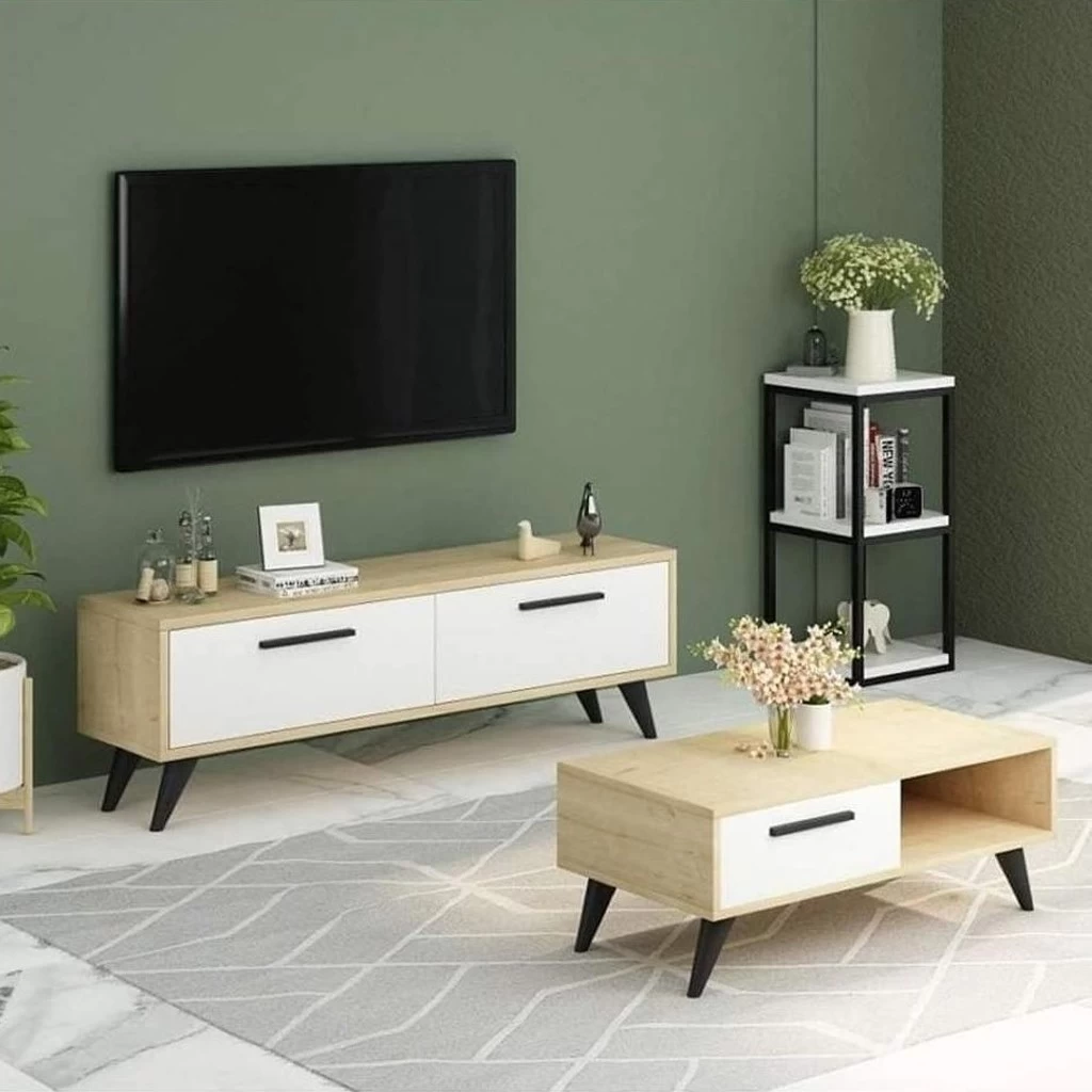 TV unit and coffee table Set 2 Pieces - Beige and White-TVU-006