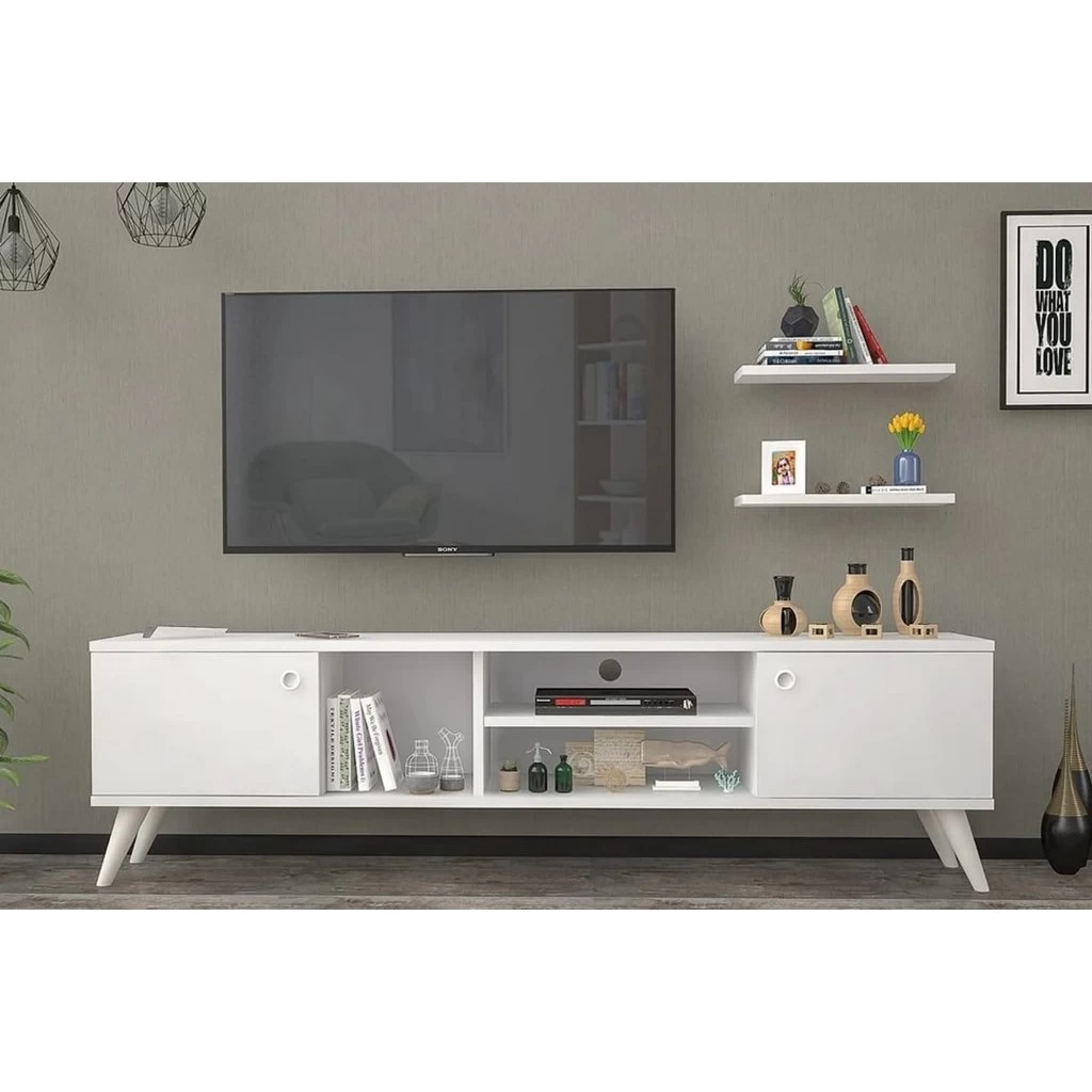 MDF and Melamine TV Table White - 160x35x45 cm-TVU-007