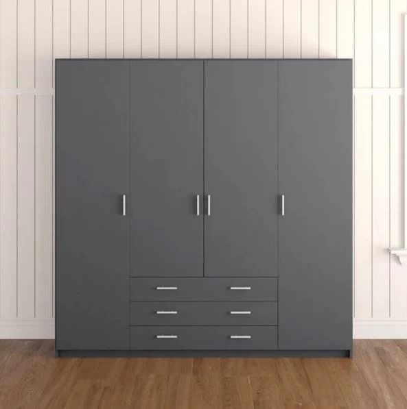 Wardrobe - Gray - 220×180×50 cm-4Door