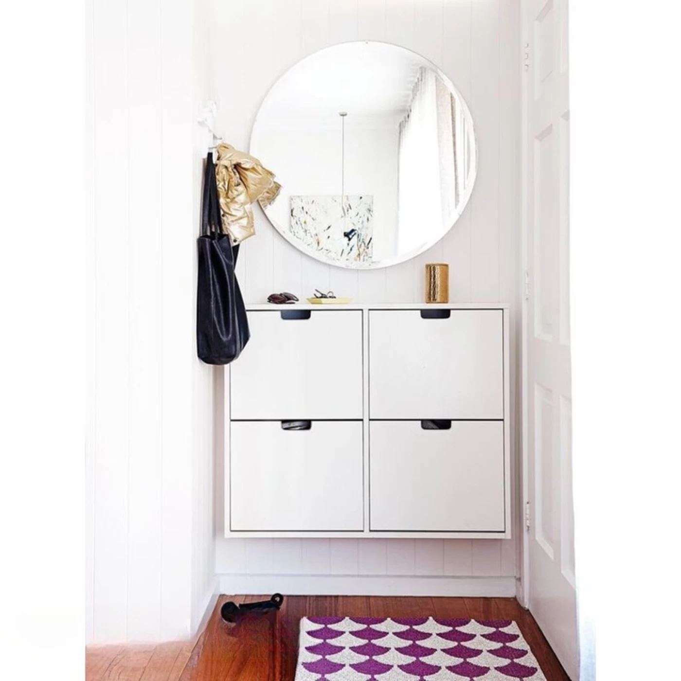 "White Shoe Cabinet - 4 Flap Drawers - 80 * 80 cm - SHC-033"