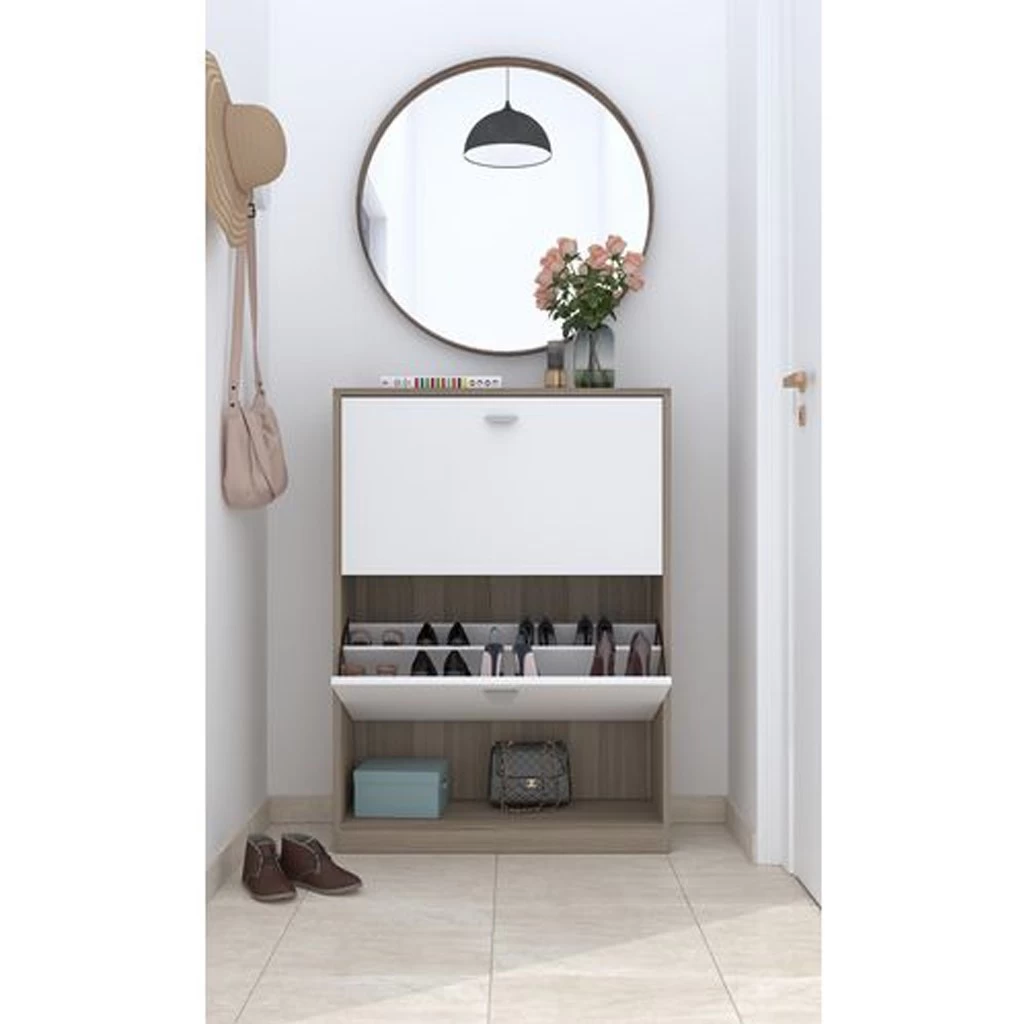Shoe Cabinet White and Beige - 80×30×110 cm-SHC-034