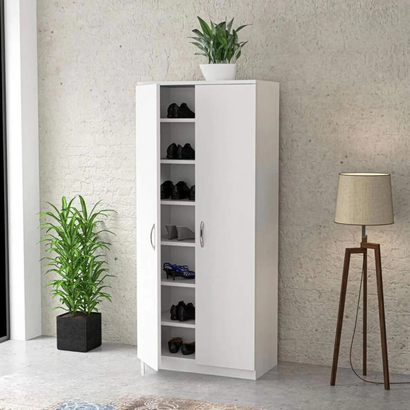 "White Vertical Shoe Cabinet - 160 x 30 x 70 cm - SHC-048"