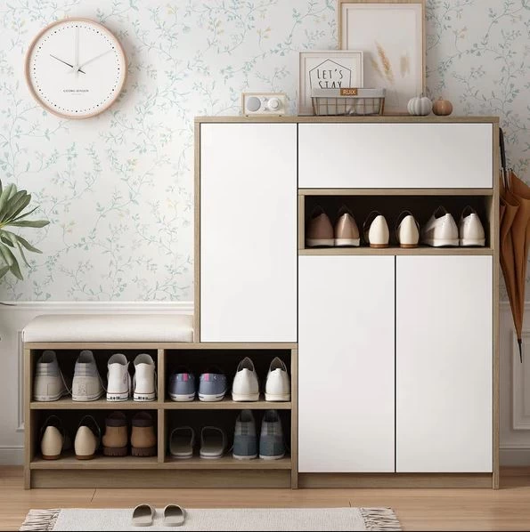 Shoe rack - White and wooden - 150 x 120 x 37 cm - SHC-053