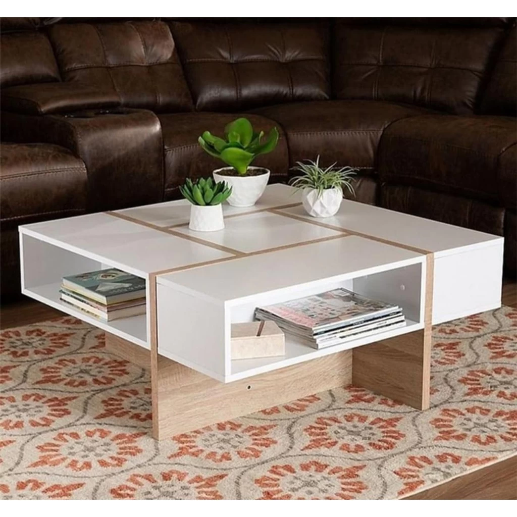 Coffee Table - White and Beige - 50x80x80 cة-CFTW-017