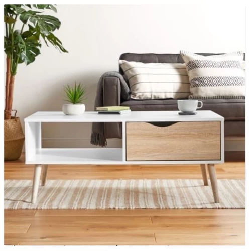 Coffee Table - White and Beige with Beech Wood Legs-CFTW-030