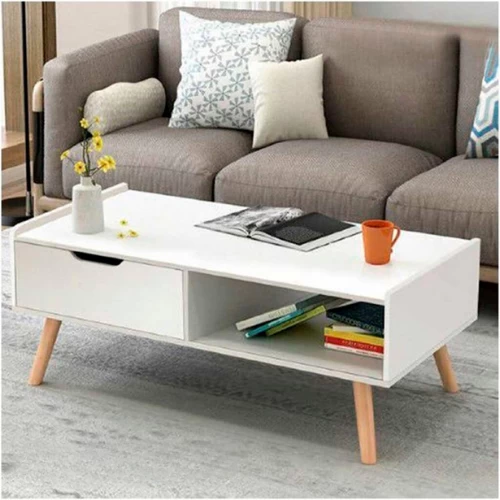 Elegant White Coffee Table with Beige Legs-50x100x47 cm-CFTW-034