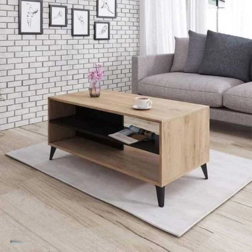 Beige Coffee Table with Black Steel Legs - 50x120x50 cm-CFTW-041