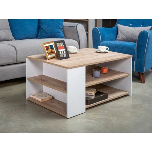 White and Beige Coffee Table with Storage - 90x50x45 cm-CFTW-042