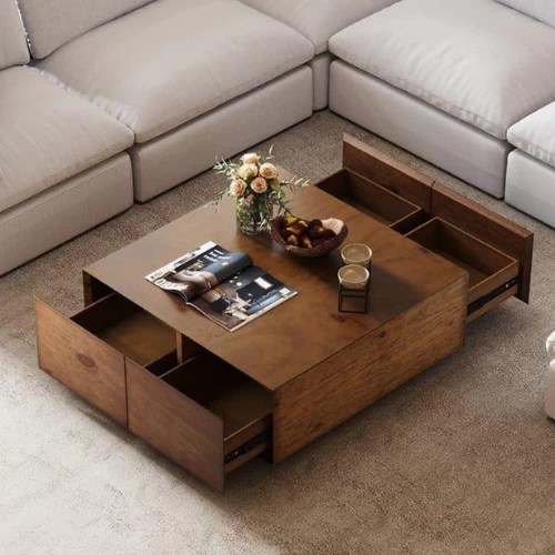 Brown Square Coffee Table - 90x90x40 cm-CFTW-044