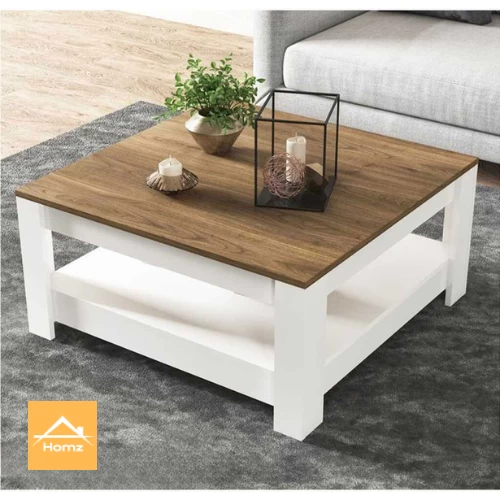 Square Coffee Table - White and Brown-75 × 75 × 45cm-CFTW-047