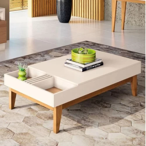 Coffee Table - White and Beige - 60 × 100 × 45 cm-CFTW-049