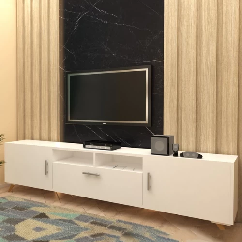 White TV Stand - 160x30x50 cm-TVU-012