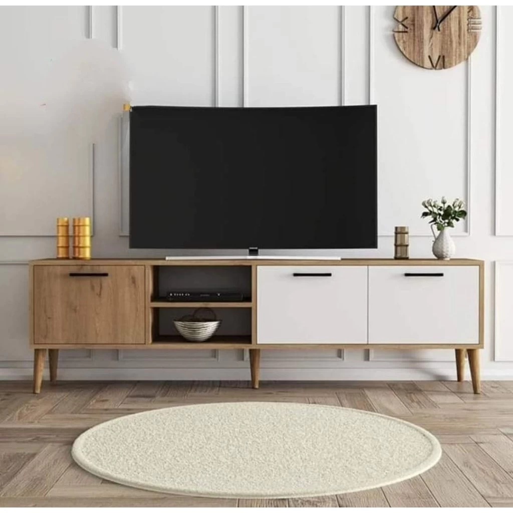 TV Stand - White and Beige - 180x45x30 cm-TVU-014