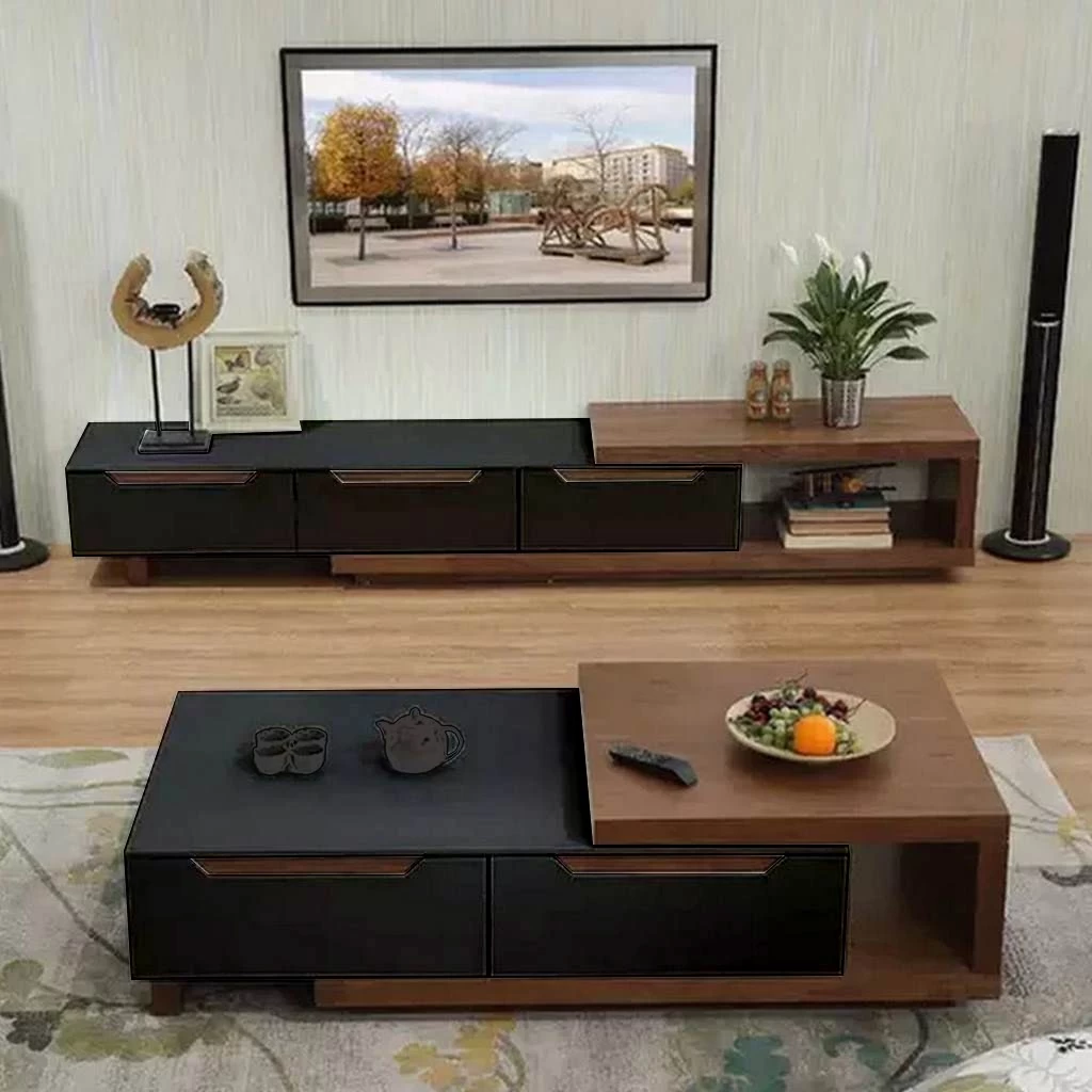 TV Stand and Coffee Table - Brown and Black-TVU-026