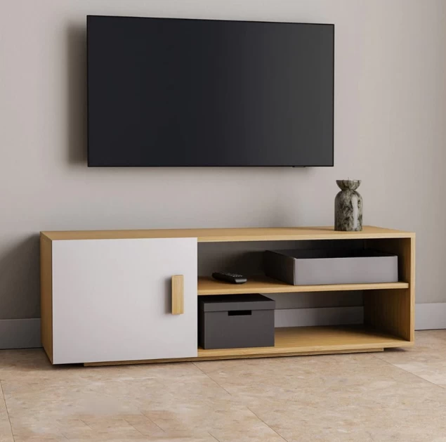 TV Stand - White & Beige - 120x40x40 cm-TVU-036
