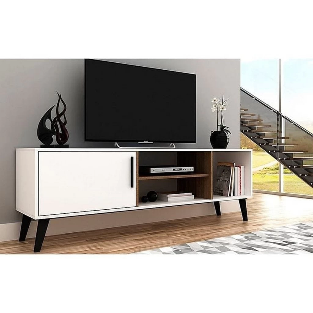 TV Stand - White, Brown, and Black - 160x50x30 cm-TVU-049