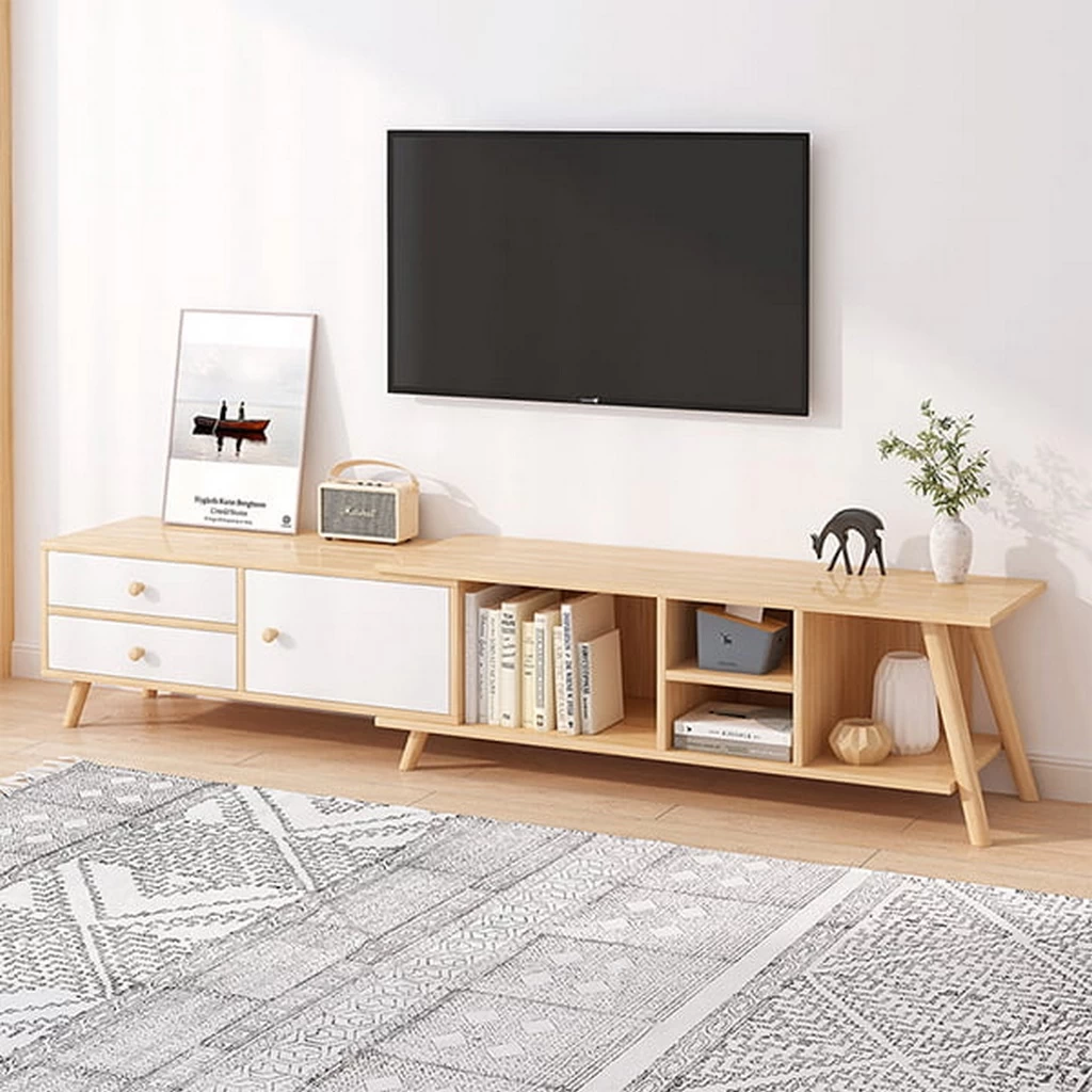 TV Stand - White and Beige - 200x45x35 cm-TVU-050