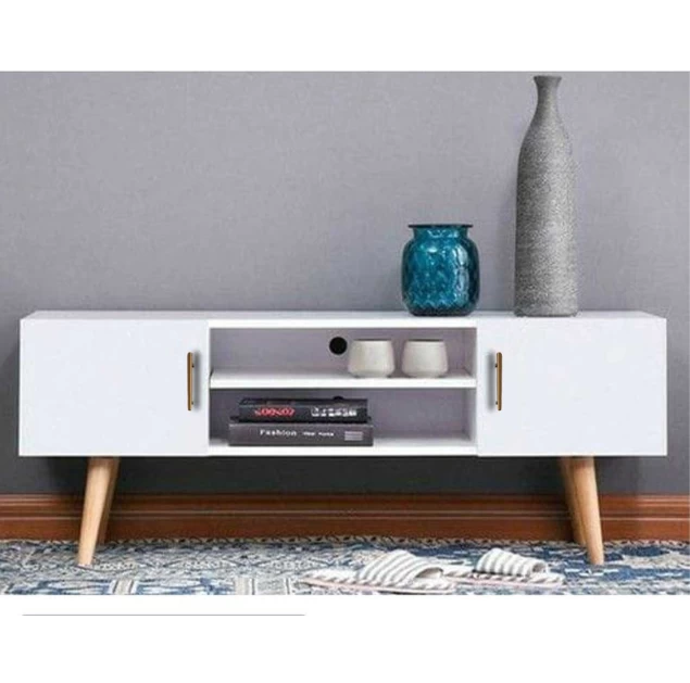 TV Stand - White with Beige Legs and Black Handles - 120x50x30 cm-TVU-057