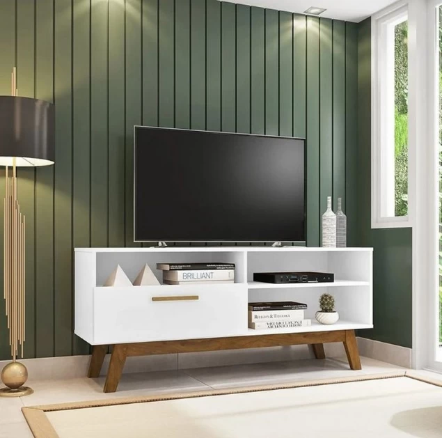 TV Stand - White and Brown - 120x40x60 cm-TVU-064