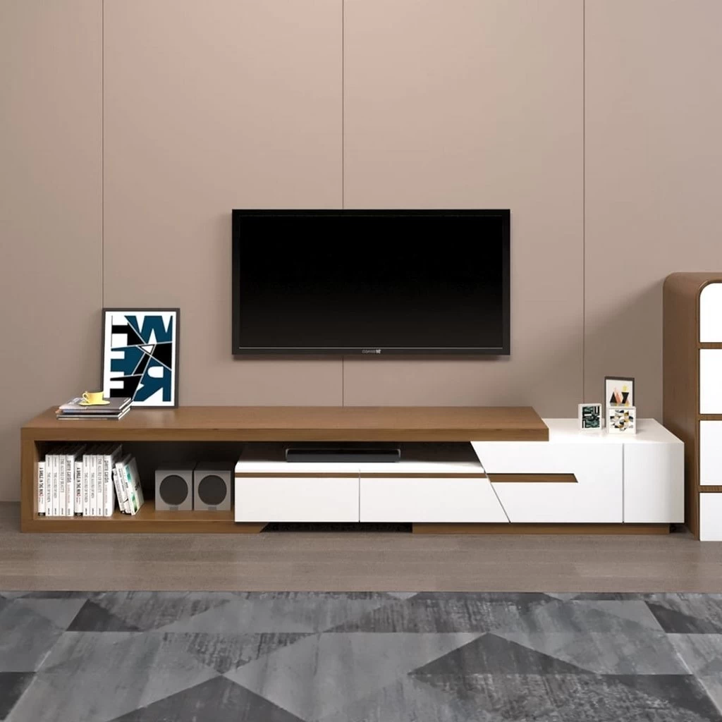 TV Stand - White & Beige - 210x40x40-TVU-069