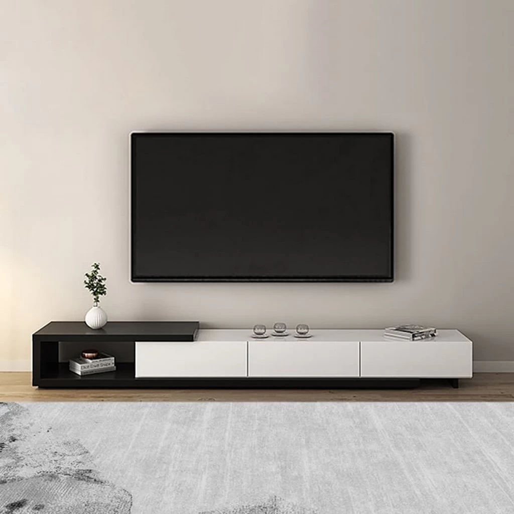 TV Stand - White & Black - 180x40x40-TVU-070