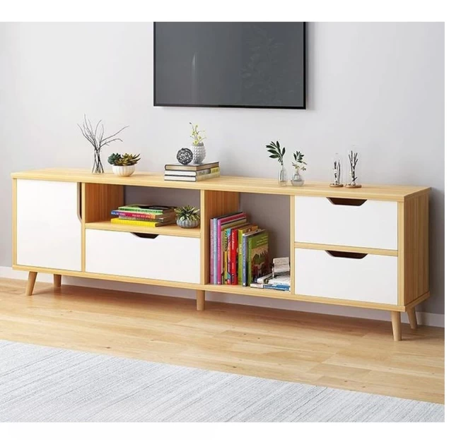 TV Stand - White & Beige - 150x55x40cm-TVU-072