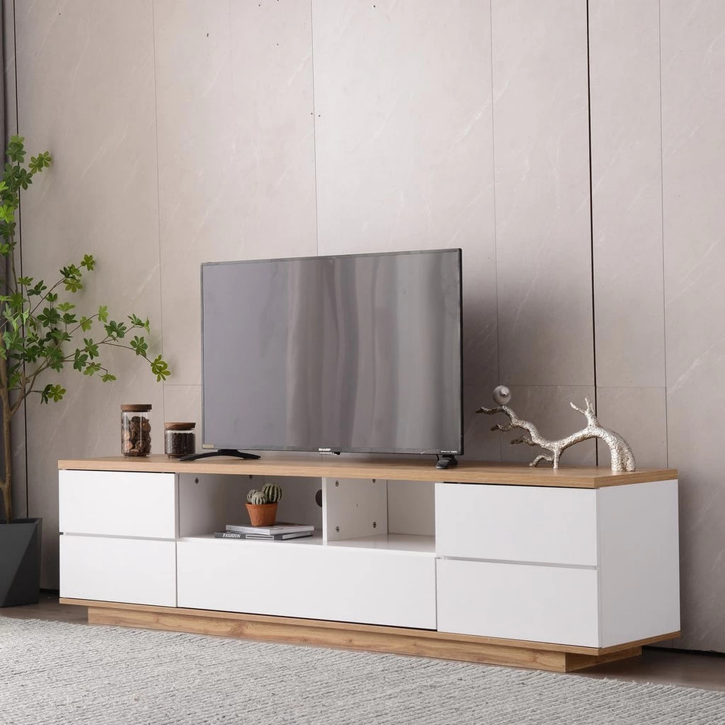 TV Stand - White and Beige - 150×50×30 cm-TVU-073