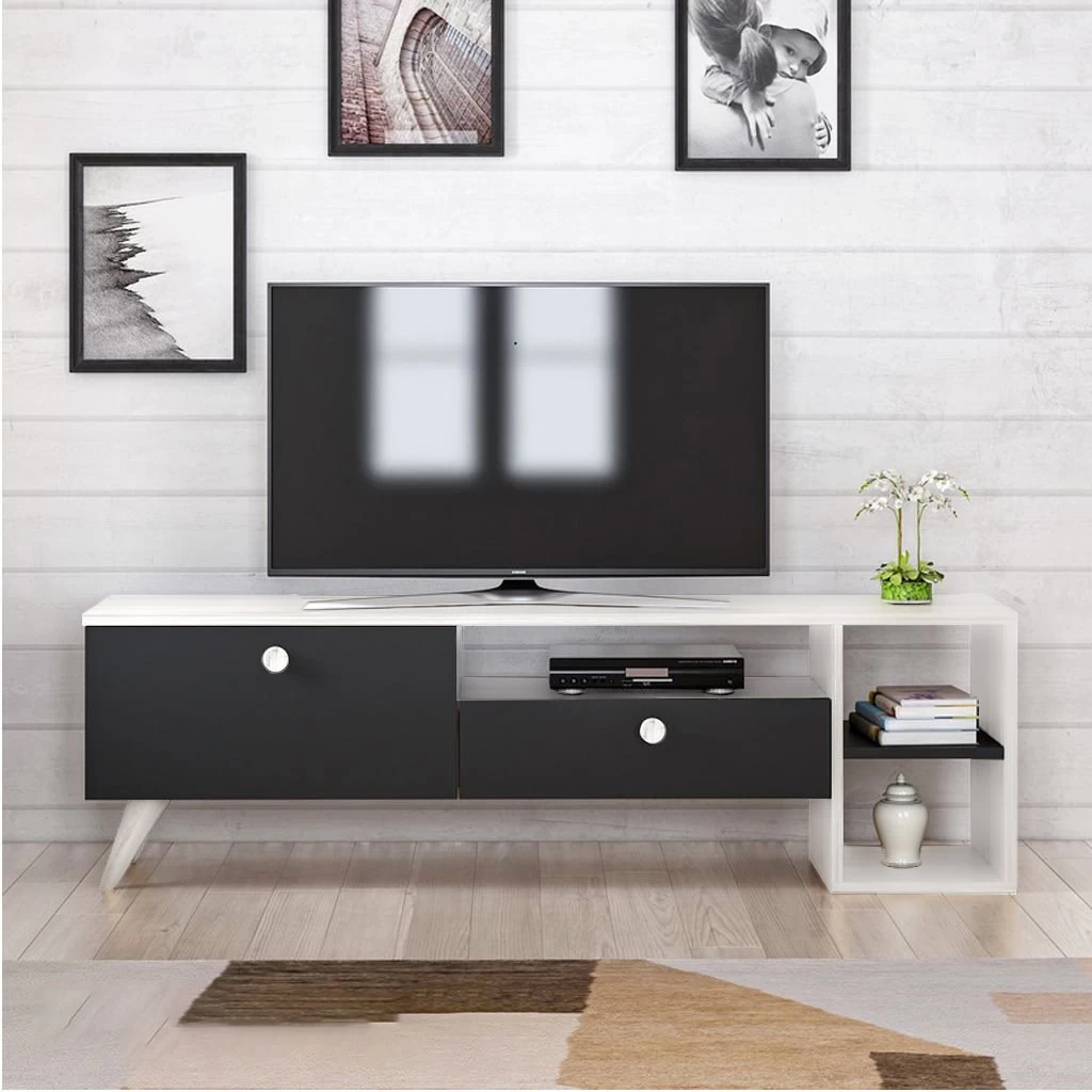 TV Stand - White and Black - 150×45×35 cm-TVU-079