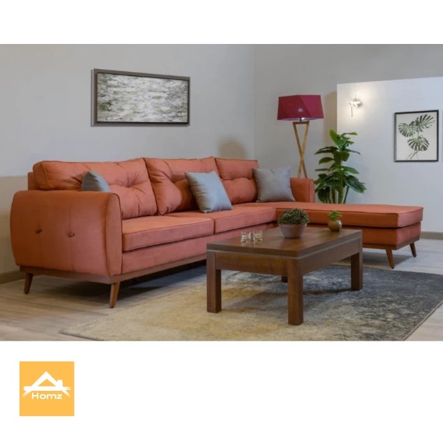 Brick red Corner Sofa - Beech Wood - Linen Fabric - 300×200 cm-CRS-007