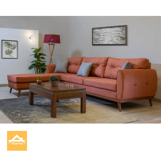 Brick red Corner Sofa - Beech Wood - Linen Fabric - 300×200 cm-CRS-010