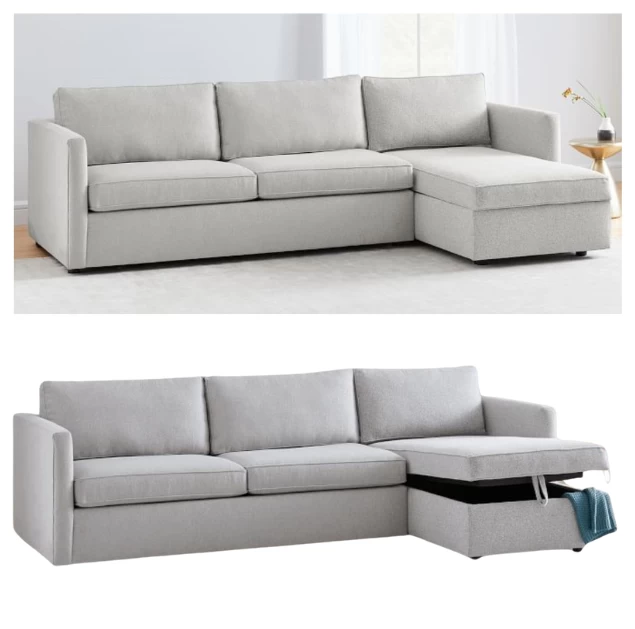 Off-White Sectional Sofa with Storage - Beech Wood - Velvet Fabric - 260×160 cm-CRS-011