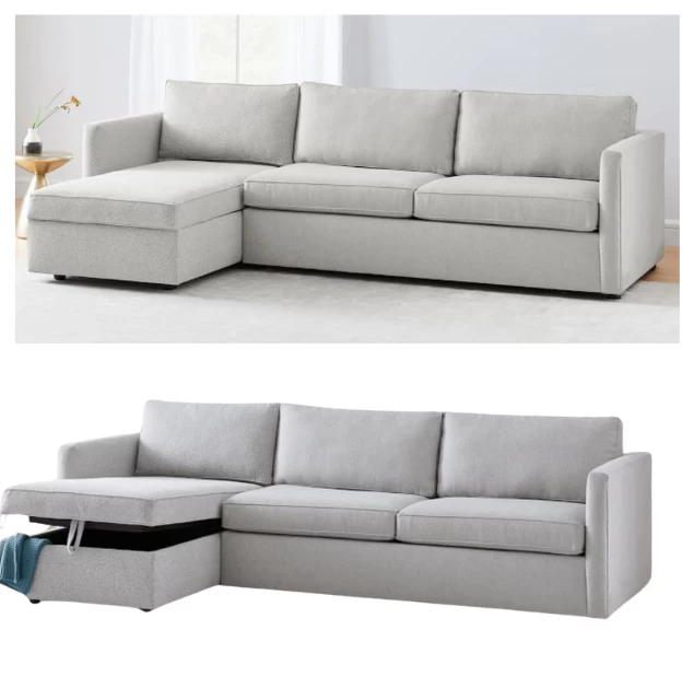 Off-White Sectional Sofa with Storage - Beech Wood - Velvet Fabric - 260×160 cm-CRS-012