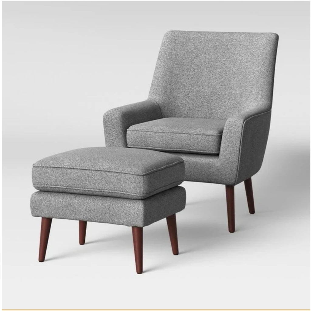 Chair with Ottoman - Linen Fabric - 75x105x75 cm (Chair) + 50x40x45 cm