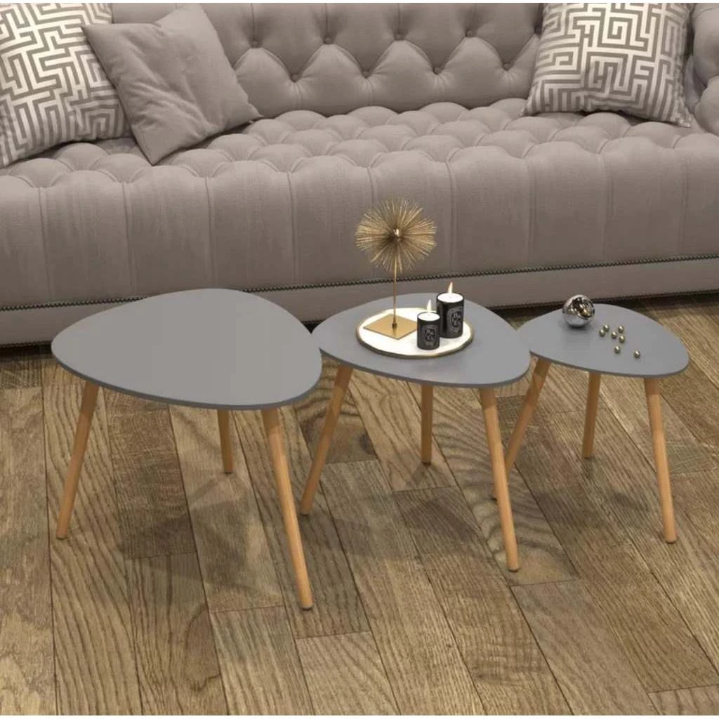 Side Table Set MDF Spanish Gray and Beige - 3 PieceS-CFTW-001