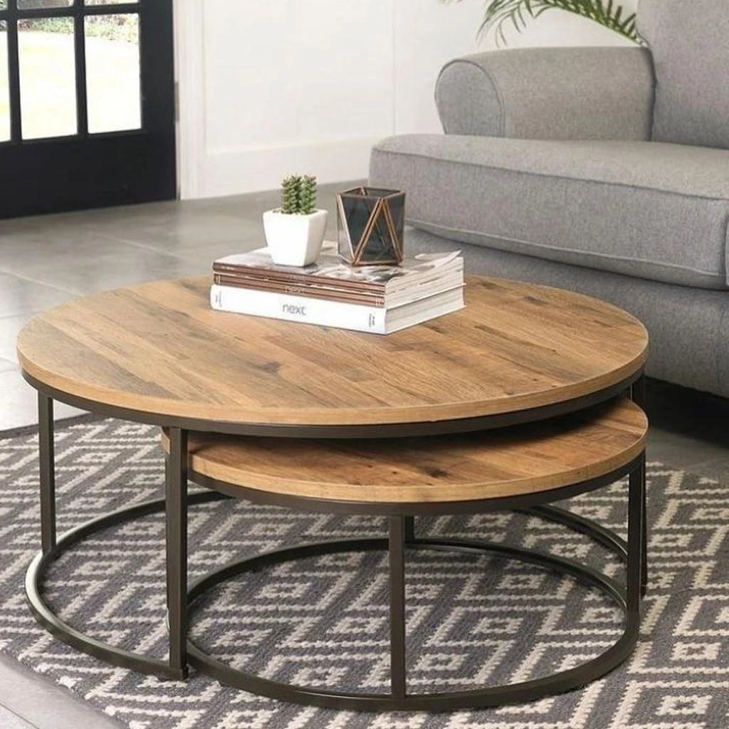 Coffee Table Set Steel Frame with MDF Top - Black and Brown - 2 Pieces-CFTS-001