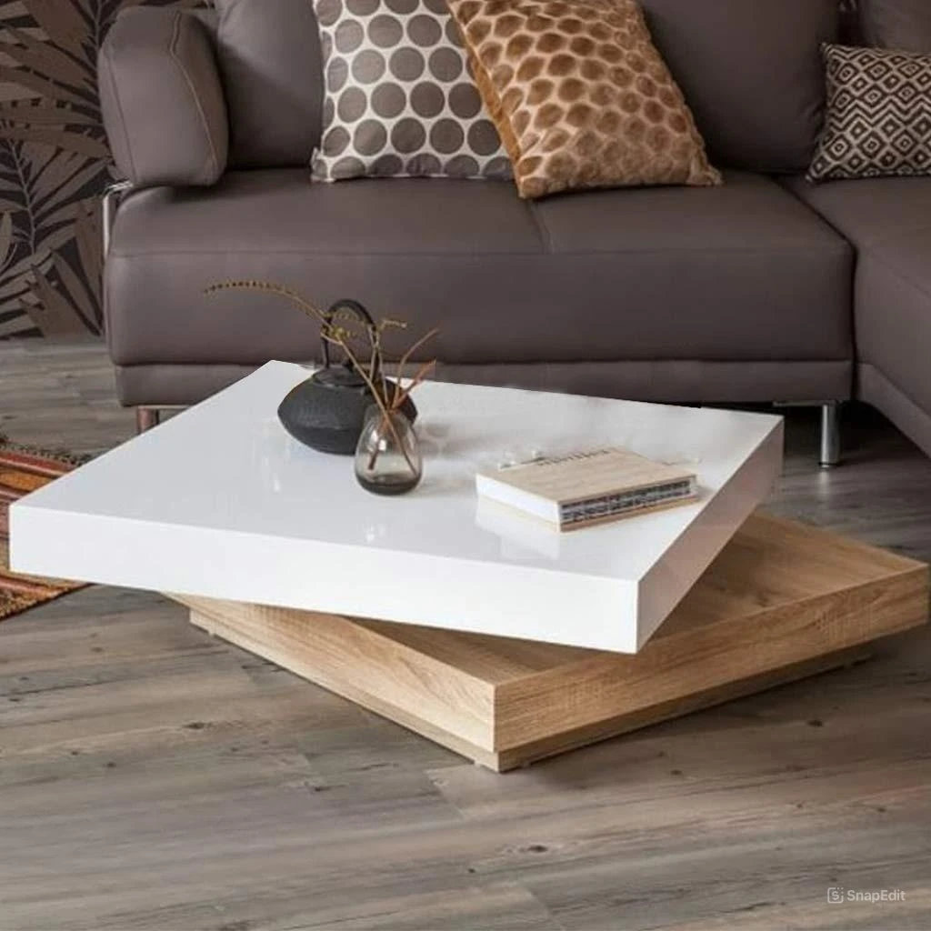 Coffee Table Wood - White and Beige - 80×80×45 cm-CFTW-050