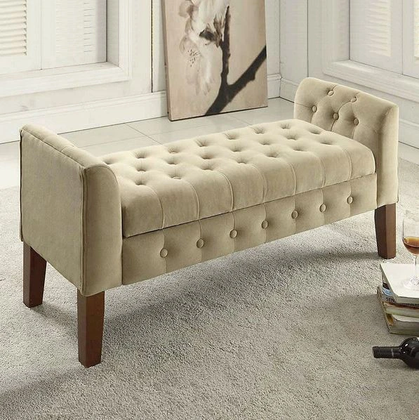 Bench Natural Beech Wood - 50×120 cm - Beige and Brown