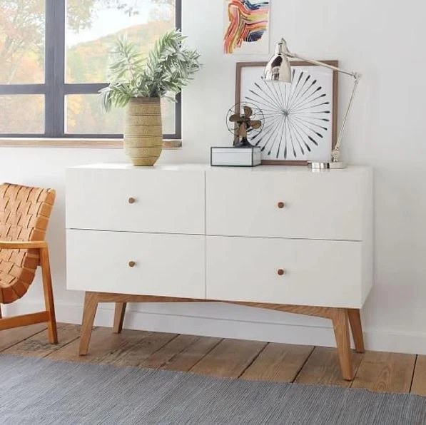 وحدة أدراج مودرن من MDF وأرجل زان – لون أبيض وبيج-STG-050