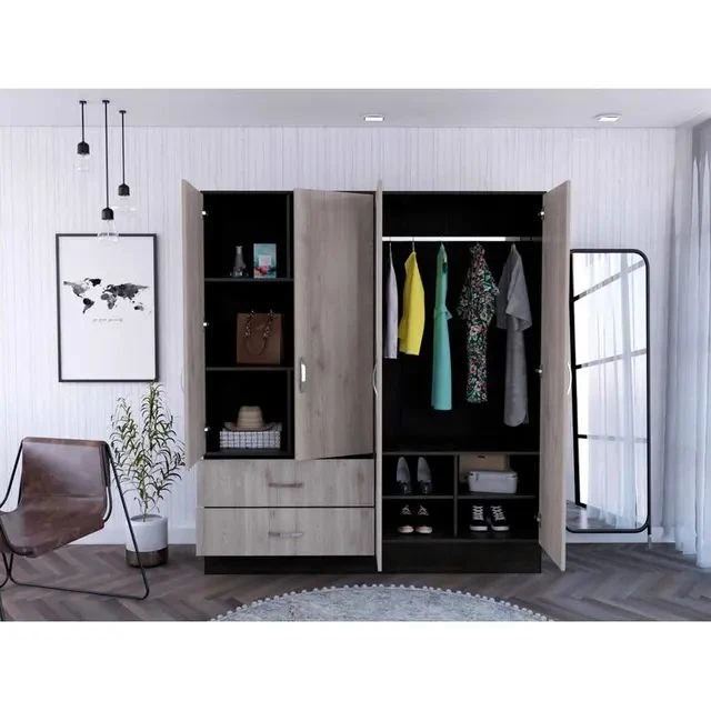 Wardrobe - Beige and Black - 160x50x180 cm