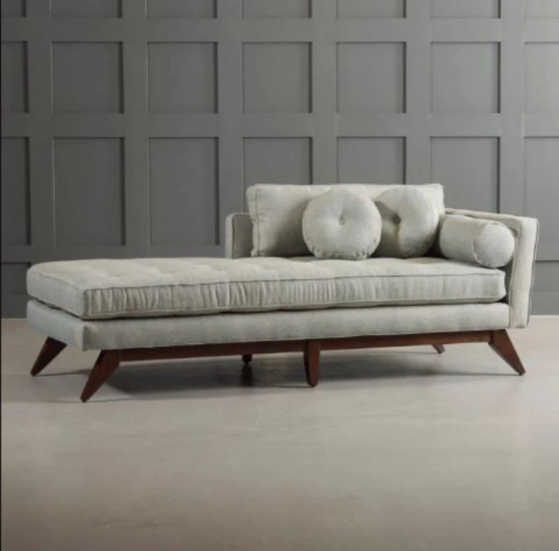 Gray Beech Wood Chaise Lounge - Linen Fabric - 200x80x75 cm