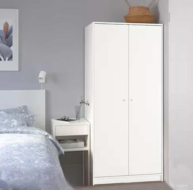 Wooden Wardrobe with 2 Doors - White - 176×80×40 cm