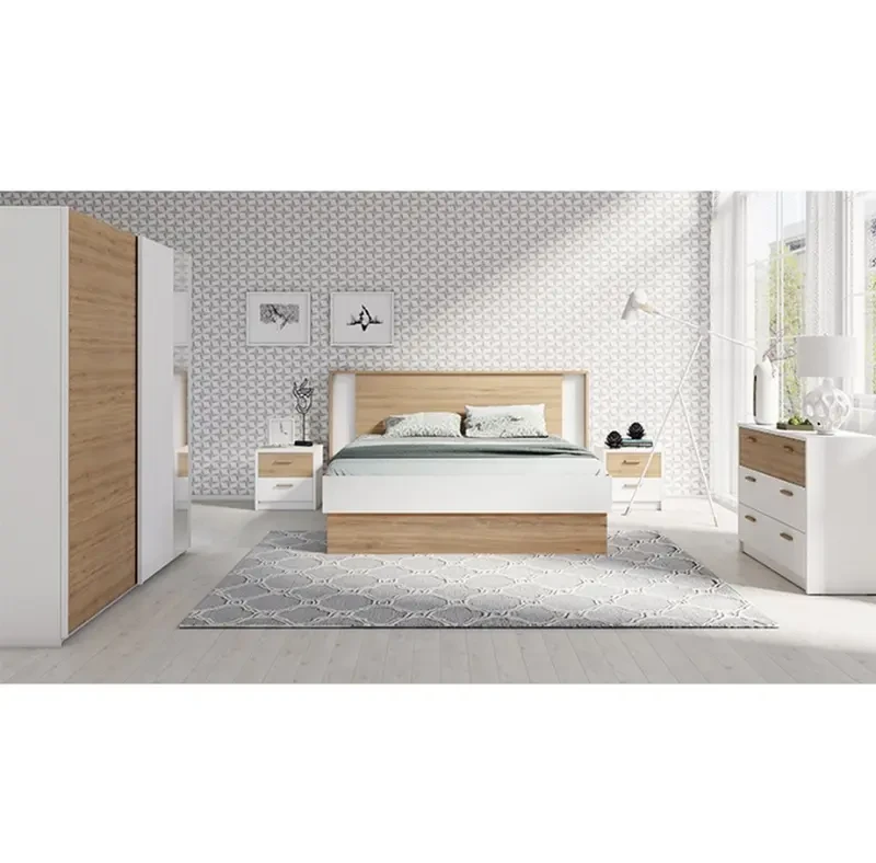5-Piece Bedroom Set - White and Beige - MDF or Counter